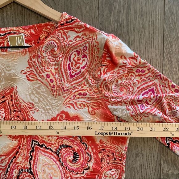 JM COLLECTION Top Women’s MP Pink white Scoop Neck 3/4 Sleeve Polyester Spandex. - Picture 8 of 10